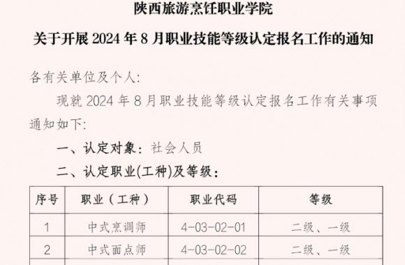 关于开展2024年8月职业技能等级认定报名工作的通知 | 彩神